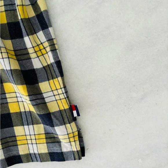 90s VTG Tommy Hilfiger Polo Shirt Yellow Blue Plaid Cotton Men XXL Preppy Grunge - Picture 8 of 9